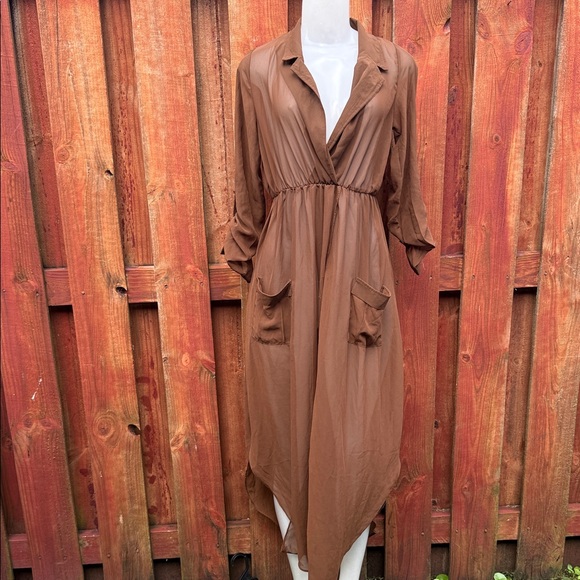 Dresses & Skirts - Brown Button-Front Midi Shirt Dress